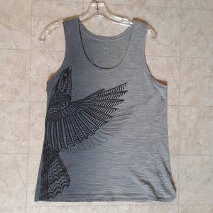 Icebreaker merino wool tank, women's L, eagle graphic, gray & black, ombre